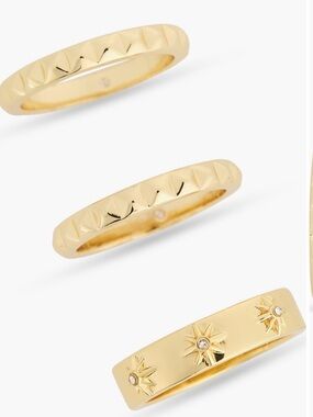 Covet Clear and Gold Set of Three Studs and Stars Rings